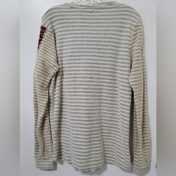 Zara Man Rare Blue Ivory Striped Long Sleeve Cotton Terry Graphic Tee Size Small - Picture 8 of 13